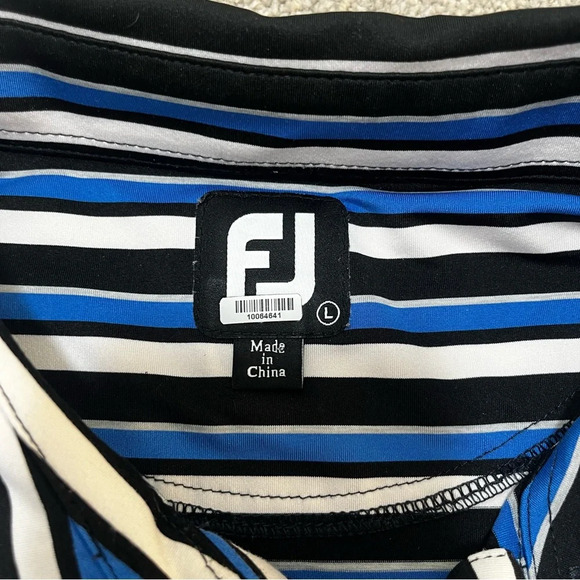 FootJoy FJ Athletic Fit Golf Polo Shirt Blue Black and White Stripes Size L - Picture 3 of 6